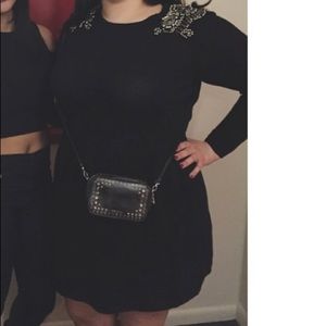 ASOS Curve Long Sleeve Black Dress with Rhinestone